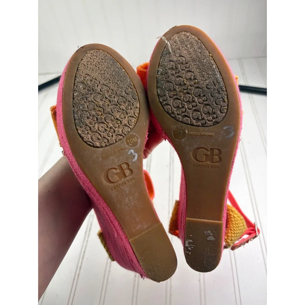 Gianni Bini Vintage Y2K Pink Orange Jeweled Wedge Heel Sandals Women's Size 10M